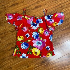 P.O.P. Multicolor Floral Cutout Shoulder Blouse Top Size Small Boho Cottagecore